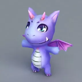 Cute Purple Cartoon Dragon 3d model