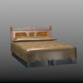 Double Bed With Decorative Headboard 3d model
