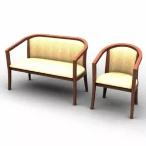 Fabric Wooden Settee Furniture 3d model