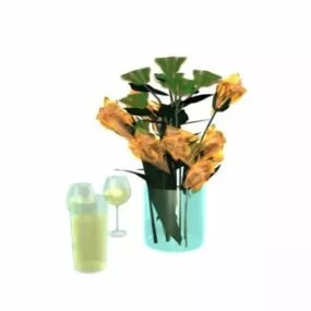Flower Decoration And Glass 3d model