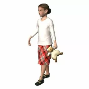 Character Girl Holding Teddy Bear 3d model