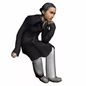 Character Girl Sitting Thinking 3d model