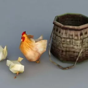 Hen And Chicks Chickens 3d model