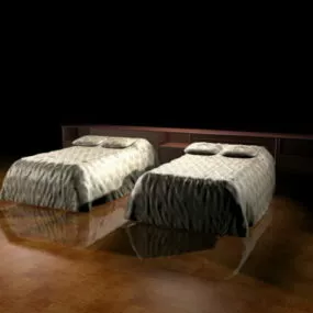 Hotel Twin Bed With Built In Nightstand 3d model