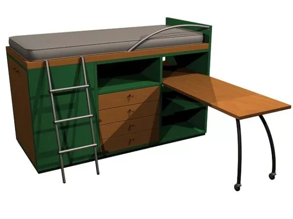 Loft Bed With Desk 3d model Loft Bed With Desk 3d model