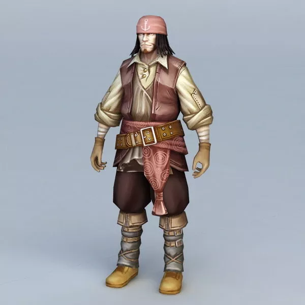 The Pirate Character With Treasure Chest 3d model