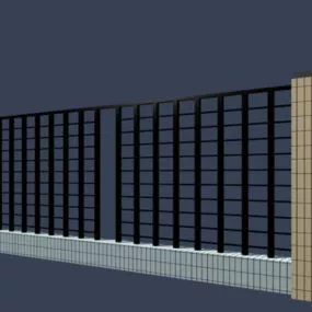 Metal Fences With Cement Pillars 3d model