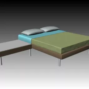 Minimalism Double Bed With Nightstand 3d model