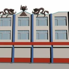 Modern House With Dragon Sculpture 3d model