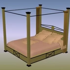 Modern Wood Canopy Bed 3d model