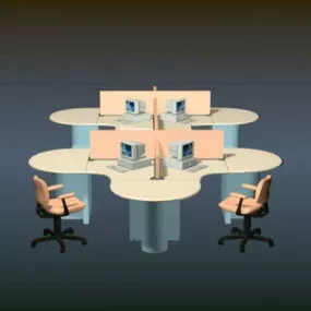 Office Computer Workstation And Chairs 3d model
