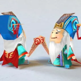Old Chinese Man Cartoon 3d model