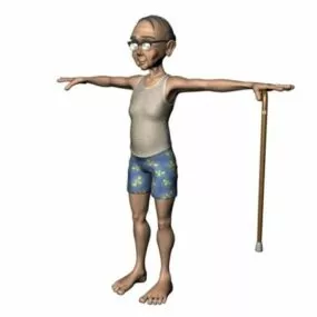 Character Old Lady With A Cane 3d model