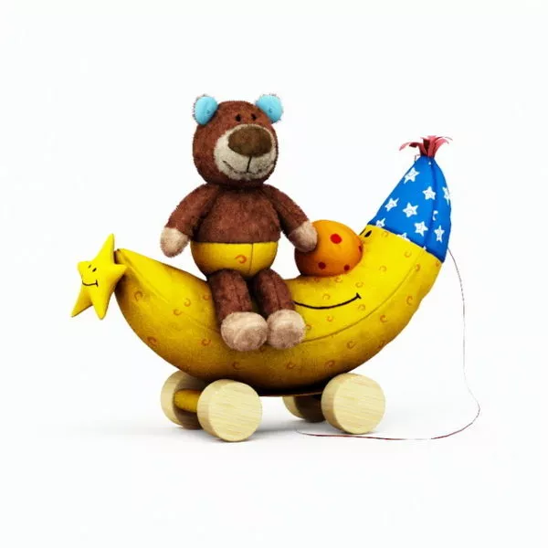 Plush Bear And Banana 3d model Plush Bear And Banana 3d model