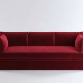 Red Three Seater Upholstered Couch 3d model