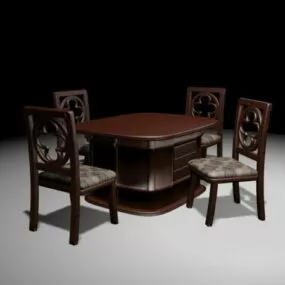 Retro Wood Dining Set 3d model