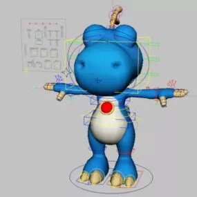 Rigged Blue Dinosaur Cartoon 3d model