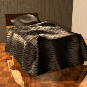 Single Wooden Bed 3d model