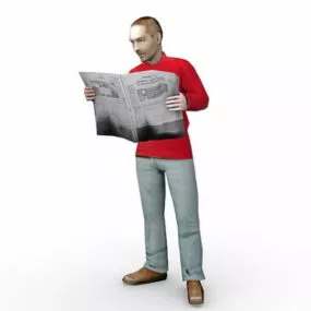 Standing Man Reading Newspaper 3d model