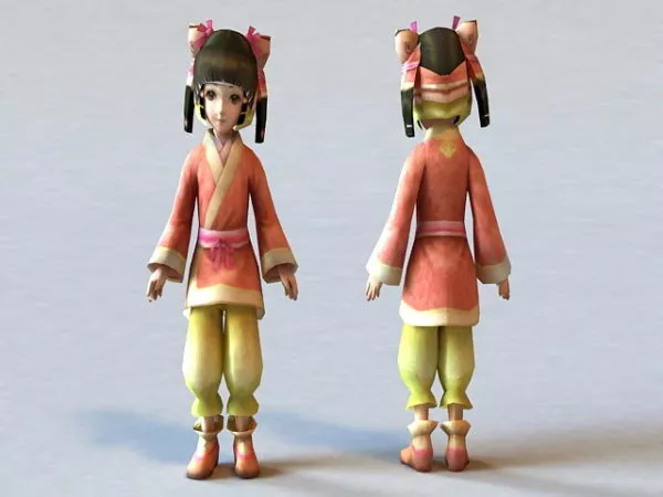 Traditional Chinese Toddler Girl 3d model Traditional Chinese Toddler Girl 3d model