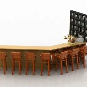 Traditional Wooden Bar Counter 3d model