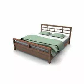 Traditional Wood Platform Bed 3d model