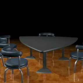 Triangle Conference Desk With Chairs 3d model