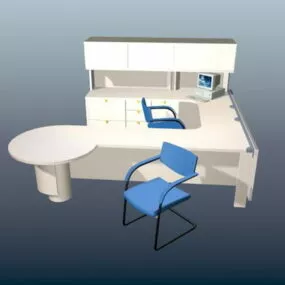 U Shaped Workstation With Hutch 3d model