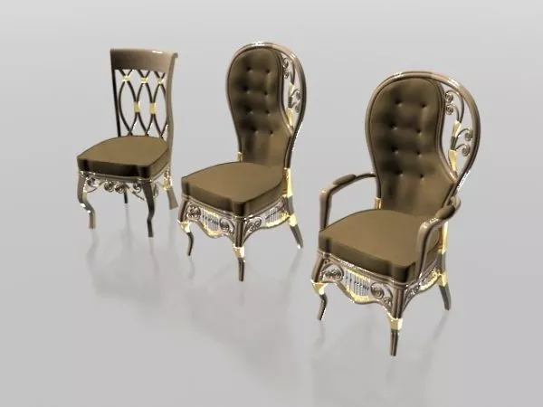 Upholstered Classic Chair Set 3d model Upholstered Classic Chair Set 3d model