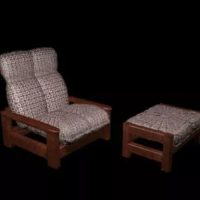 Upholstered Couch With Ottoman 3d model
