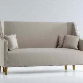 Upholstered Fabric Settee White Pillows 3d model