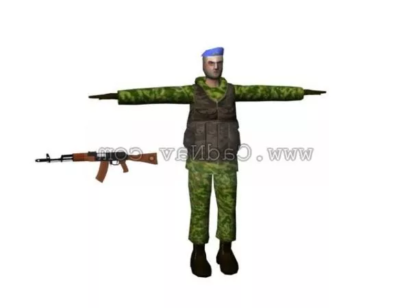 Russian Army Soldier Character With Ak47 3d model