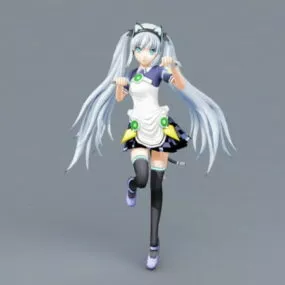 White Cat Anime Girl 3d model