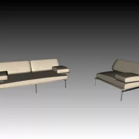 White Leather Sofa Set 3d model
