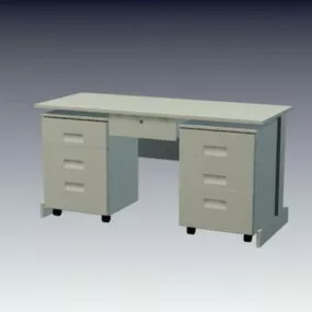 White Office Desk With Cabinet 3d model