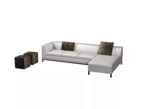 White Sectional Sofa And Ottoman 3d model White Sectional Sofa And Ottoman 3d model