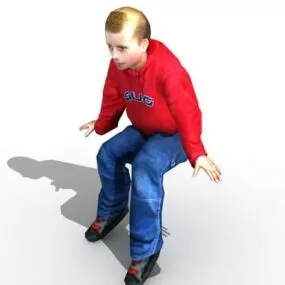 White Teenage Boy Sitting 3d model