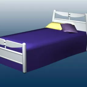 White Wooden Single Bed 3d model