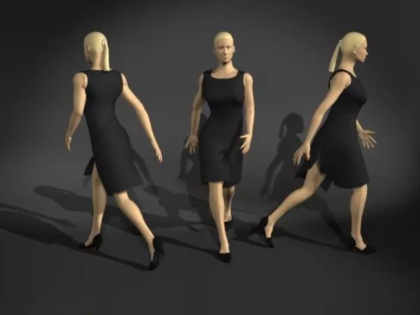 Character Woman Walking In Black Dress 3d model Character Woman Walking In Black Dress 3d model