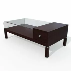 Furniture Wood And Bent Glass Table 3d model
