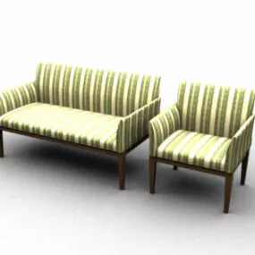 Wood Fabric Sofa Settee Furniture 3d model