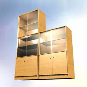 Wood Filing Cabinet With Glass Door 3d model