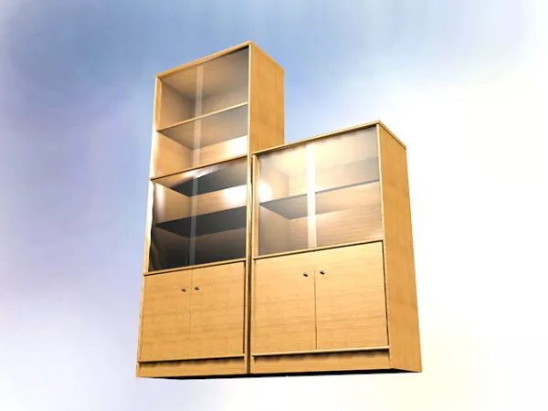 Wood Filing Cabinet With Glass Door 3d model Wood Filing Cabinet With Glass Door 3d model