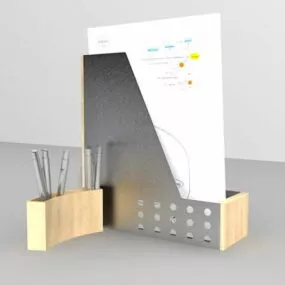 Wood Folder Holder And Pen Holder 3d model