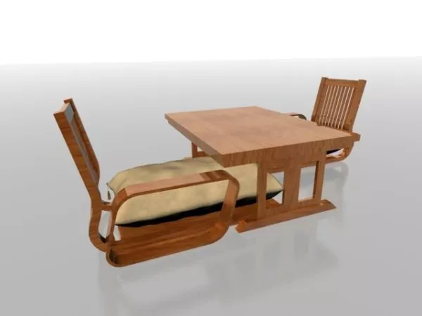 Wood Tea Table Set Furniture 3d model Wood Tea Table Set Furniture 3d model