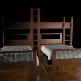 Wood Twin Beds For Kids Room 3d model