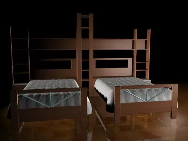 Wood Twin Beds For Kids Room 3d model Wood Twin Beds For Kids Room 3d model