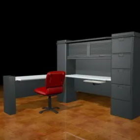 Workstation Desk With Cabinet And Chair 3d model