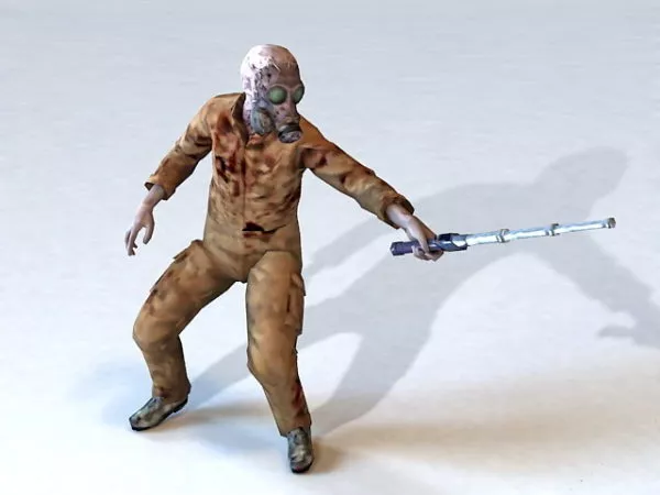 Zombie With Baton 3d model Zombie With Baton 3d model