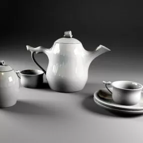 Kitchen White Porcelain Tea Set 3d model